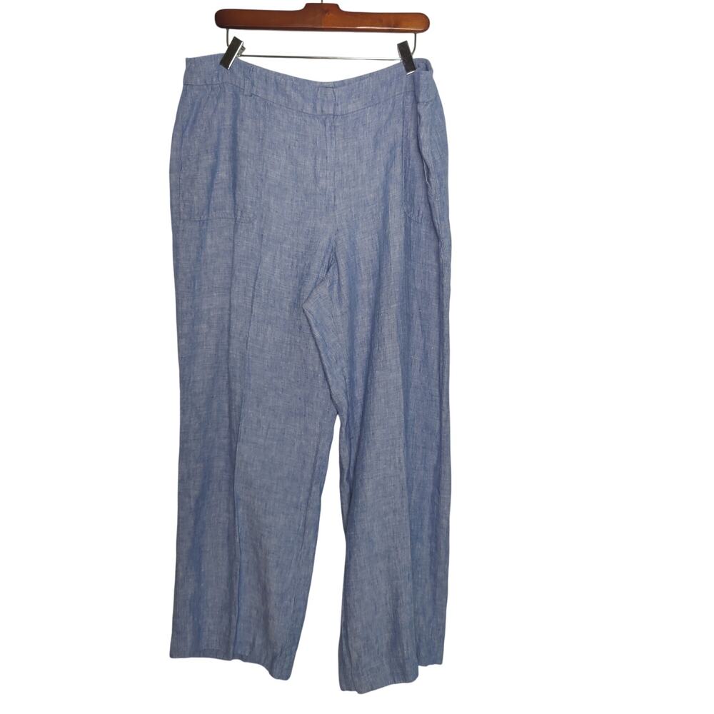 Talbots Women's Sz 16 Blue 100% Linen Full Length Trouser Pants